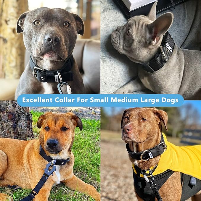 Heavy Duty Tactical Dog Collar - 1.5" Width Military Durable Thick Nylon with Adjustable Metal D Ring & Buckle Working Training K9 Collar for Medium Large Dogs (L(20"-23"), Black)