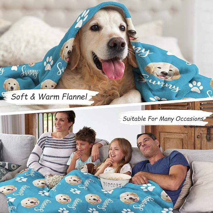 Personalized Dog Blanket, Customized Pet Blankets with Name Picture, Throw Blanket for Small Medium Large Dog Puppy Cat