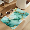 Green Marble Pet Feeding Mat for Floors–Christmas Stocking Absorbent Quick Dry Dog Cat Bowl Mat for Food and Water, Non Slip Waterproof Base, Mess-Free Feeding Accessories 16"x24"