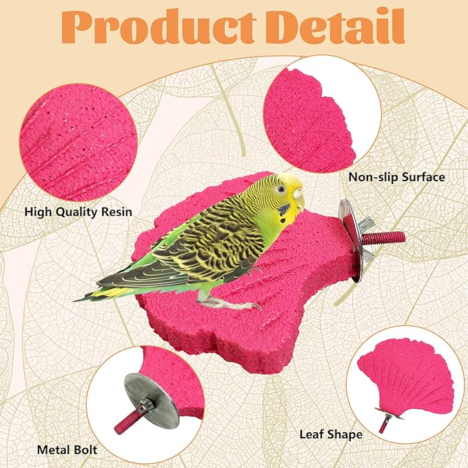 3 Pcs Parrot Perch Resin Bird Beak Grinding Stone Leaf Shape Perch Stand Foot Clawing Trimmer Bird Cage Accessories for Cockatiels Conures Budgies Lovebirds (Pink)