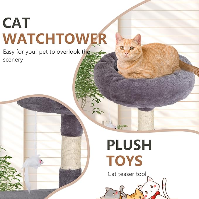 FDW | 36" Cat Tree Tower | Light Gray | Multi-Level Indoor Activity Center with Sisal Scratching Posts, Condos, Plush Perches, Hanging Cat Toys | Sturdy, Easy to Assemble | for Kittens & Adult Cats