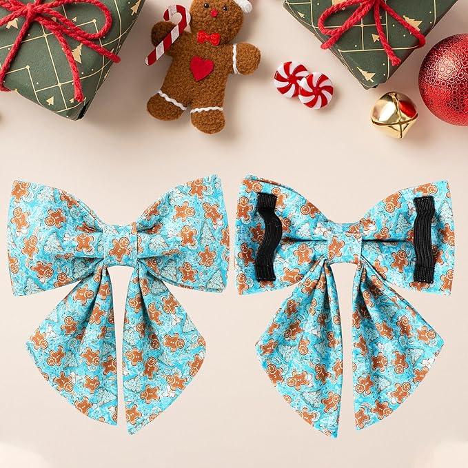 Christmas Dog Collar with Bow Tie,Adjustable Gingerbread Pet Collar,Chriatmas Puppy Bowtie Collar for Small Medium Large Dogs,M,Neck 13.5-22in