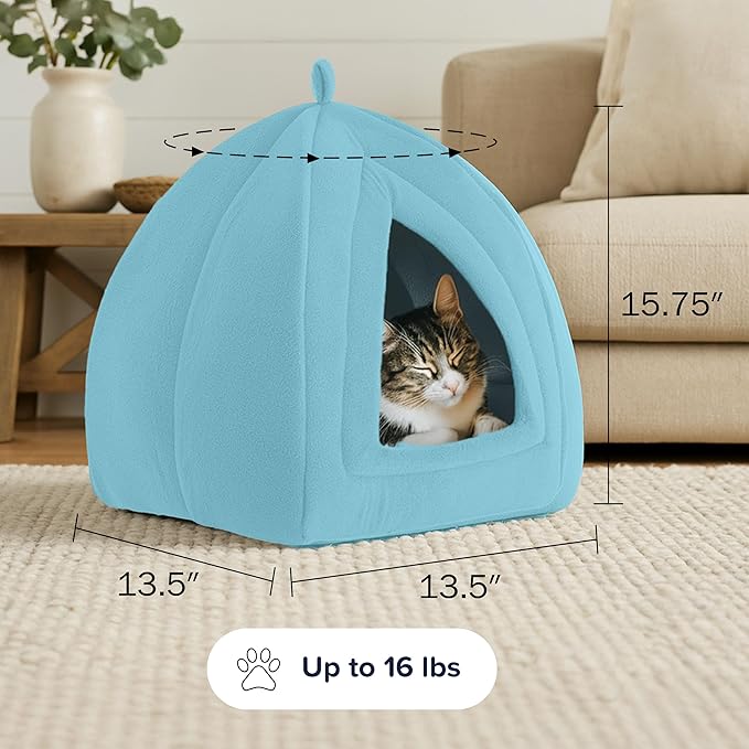 Cat House Indoor Cat Bed with Removable Foam Cushion, Plush Cat Tent Bed for Small Pets, Comfortable Cozy Hideaway for Cats, Kittens, Rabbits, Guinea Pigs, Ferrets, Hedgehogs, by PETMAKER