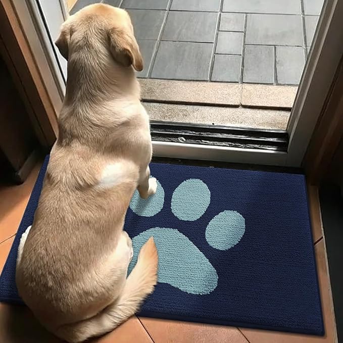 Buganda Dog Door Mat for Muddy Paws, Absorbent Dirt Trapper Non Slip Indoor Doormats, Washable Low-Profile Mat for Mud Dogs, Entryway Carpet for Inside Floor (40x32 Inches, Dark Blue)