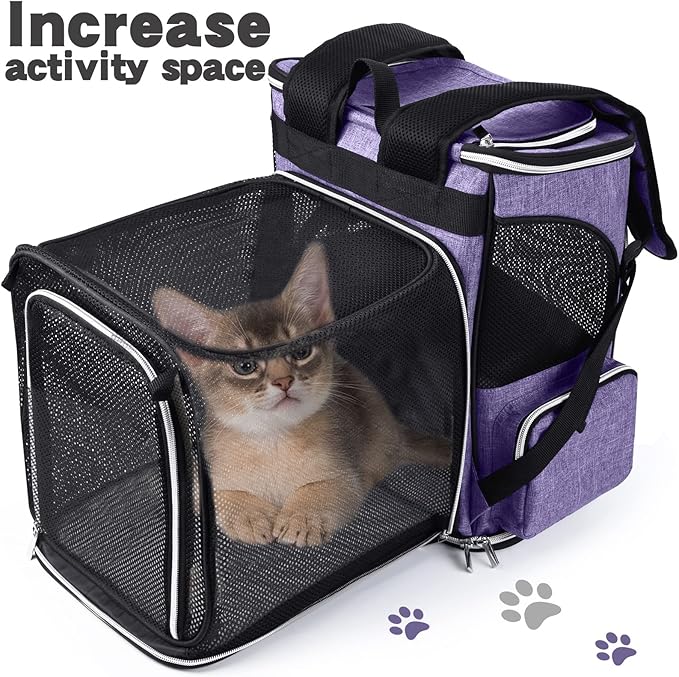 BAGLHER Expandable Pet Carrier Backpack，Pet Backpack for Small Cats Puppies Dogs Bunny, Airline-Approved Ventilate Backpack for Travel, Hiking and Outdoor Use. Purple