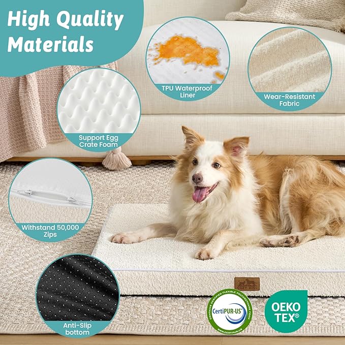 Dog Bed for Extra Large Dogs, Rectangular XL Orthopedic Dog Beds, Foam Anti-Slip Bottom Pet Mat with Washable Removable Cover, Suitable for Pet Up to 100 lbs, 44x32x3 inch, Bed