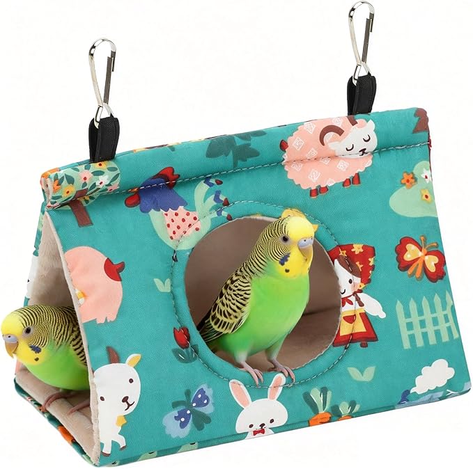 Rypet Winter Warm Bird Nest House - Hanging Hammock Velvet Shed Hut Cage Plush Fluffy Birds Hideaway Sleeping Bed Fuzzy for Parrot Parakeet Cockatiels Budgies Lovebird Medium (Forest Green)