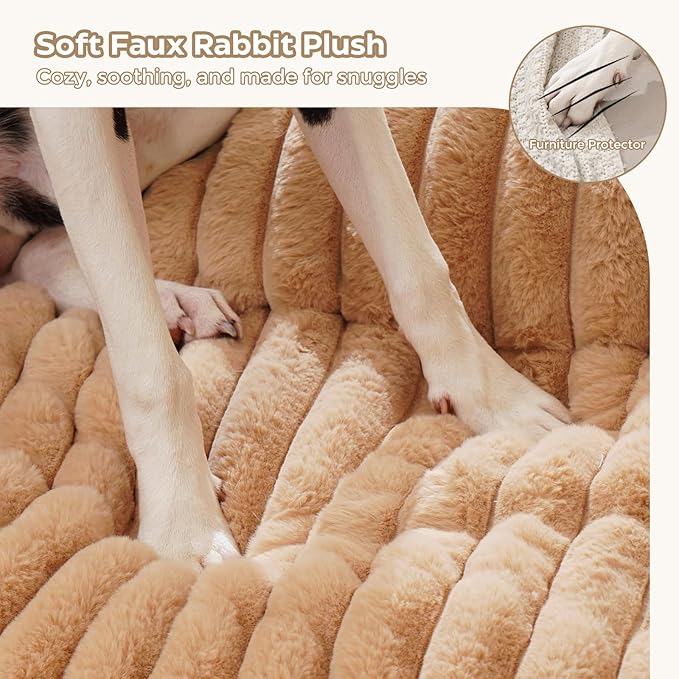 Avont Dog Bed Mat for Couch, Warm Fluffy Calming Sofa Topper Furniture Protector for Small Medium Large Dogs Cats with Removable Washable Cover -Brown(L)