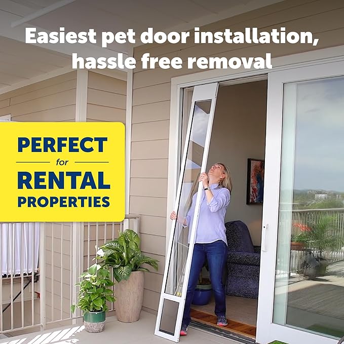 PetSafe Sliding Glass Pet Door - No-Cut DIY Install Doggy Door for Renters - Aluminum Frame - Adjustable Height 75 7/8" to 80 11/16" - Ideal for Large Dogs Up to 130 lb - White