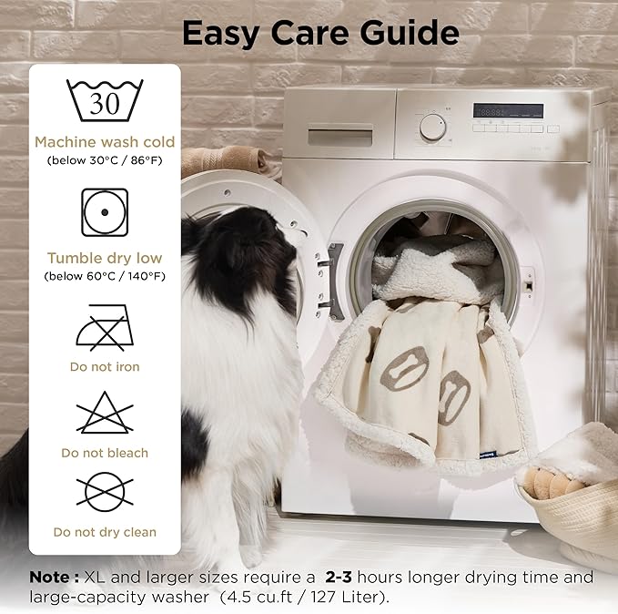 Bedsure Waterproof Blanket for Bed - Soft Print Sherpa Fleece Pet Cat Dog Blankets for Large Dogs Couch Protection, Soft Plush Reversible Furniture Protector, Twin Size, 60"x80", Beige