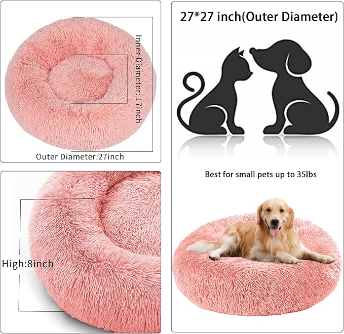 Nisrada Dog Bed for Small Medium Large Dogs, 27 inch Calming Dogs Bed, Washable-Round Cozy Soft Pet Bed for Puppy and Kitten with Slip-Resistant Bottom