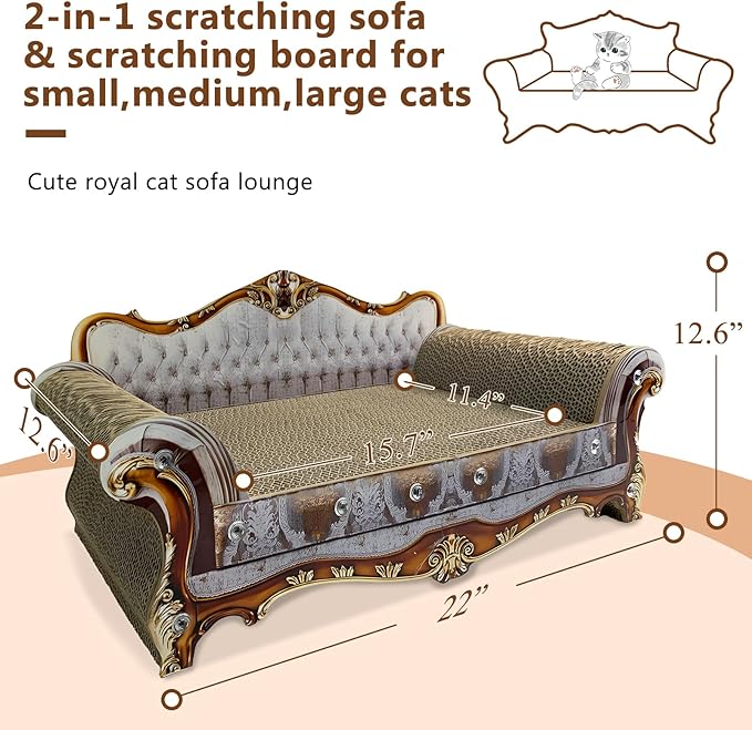 Luxury Cardboard Cat Scratcher Sofa Bed, Couch Shaped Cat Scratching Board, Scratch Lounge with Catnip, Scratcher for Indoor Cats Kittens Kitties Grey