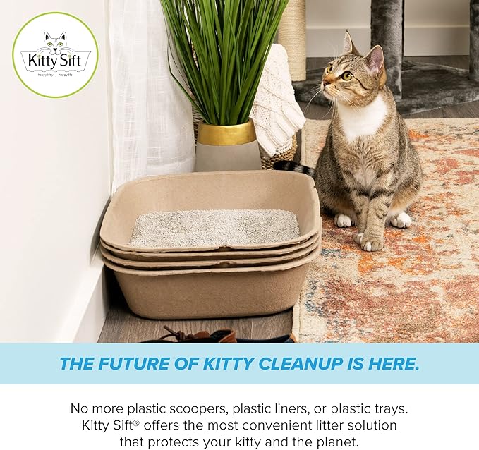 Kitty Sift (Set of 1 Litter Box & 5 Sifting Liners) Disposable Sifting Cat Litter Box Large, 6 Count, Durable and Portable for Travel and Home Odor Control