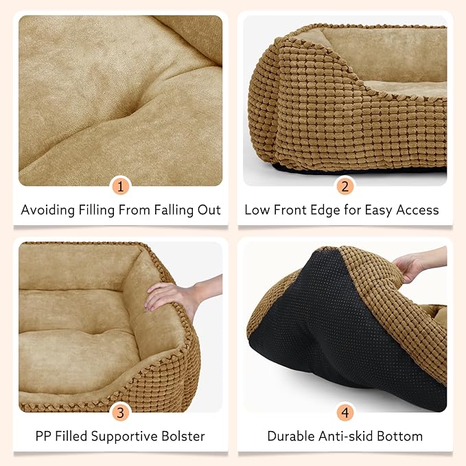 MIXJOY Large Dog Bed for Large Medium Small Dogs, Rectangle Washable Orthopedic Dog Bed, Soft Calming Sleeping Puppy Bed Durable Pet Cuddler with Anti-Slip Bottom L(30"x24"x9")