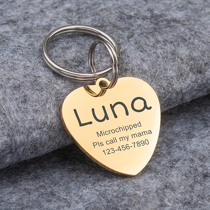 Anavia Personalized Pet ID Tags, Stainless Steel Glossy Laser Engraved Dog Cat Collar Name Tags, Multiple Colors Shapes Sizes (Heart, Regular)
