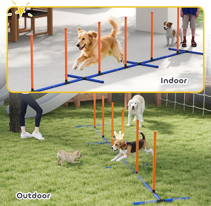 PawHut Adjustable Dog Agility Training Equipment, Dog Agility Course Backyard Set with Weaves Poles, Carry Bag and Ground Stakes for Pet Park Games Exercise