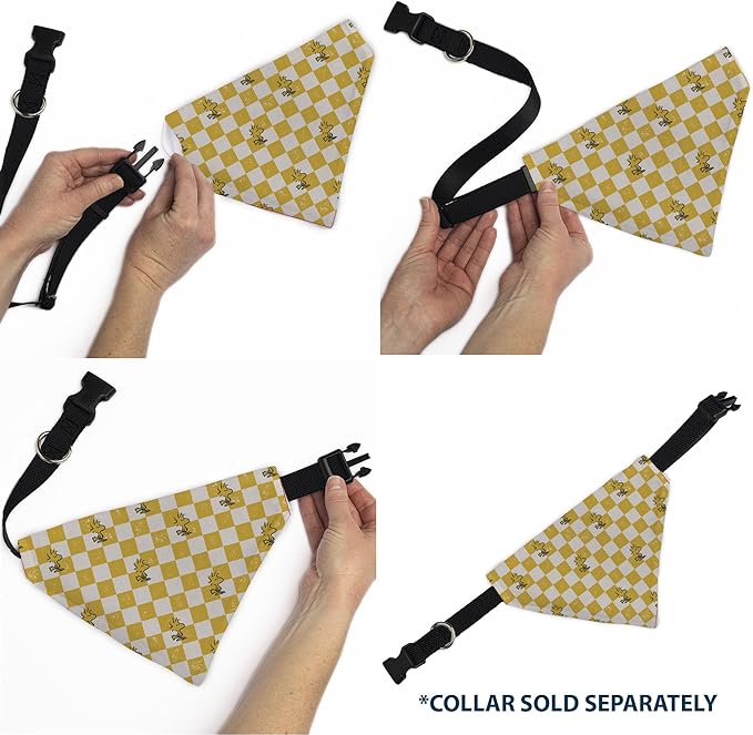 Peanuts Pet Bandana Peanuts Woodstock Pose Checker Yellow White Slip On Collar Bandana Only