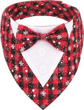 ADOGGYGO Christmas Dog Tuxedo Bandana, Red Plaid Pet Chritstmas Tux with Bowtie Adjustable Christmas Formal Costume for Extra Large Dogs Pets (XL)