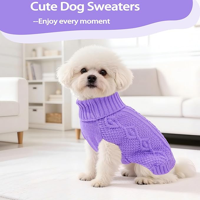 Small Dog Sweater Dog Clothes for Small Dogs Winter Puppy Clothes Warm Pet Cat Sweater Doggy Pullover Turtleneck Outfit with Twisted Design XS~XL (Purple, Medium)