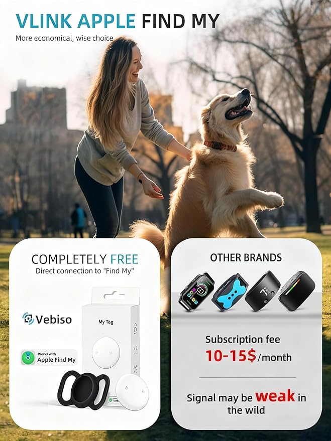 GPS Tracker for Dog (2 Pack), Mini GPS Cat Tracker, Smart Pet Activity Tracker (iOS Only), No Monthly Fee, Compatible with Apple Find My, Anti-Lost, Finder Tag for Vehicles/Pets/Items
