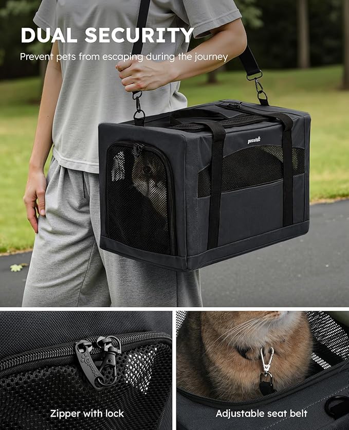 Pecute Cat Carrier Stable XL, Pet Carrier Breathable and Portable, Cat Carriers Bag with Scientific Hidden Partition, Dog Carrier Suitable for Travel and Outing, Gray