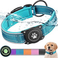 Airtag Dog Collar with Waterproof Air Tag Holder, Luminous Reflective, Soft Padded, Adjustable Nylon Pet Collar for Small Medium Large Heavy Duty Dogs,Blue, XL