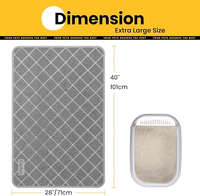 Cat Litter Mat Litter Trapping Mat, 40" x 28" Premium Durable PVC Grid Mesh with Scatter Control, Non-Slip, Less Waste Cat Litter Box Mat, Soft on Kitty’s Paws, Urine Waterproof