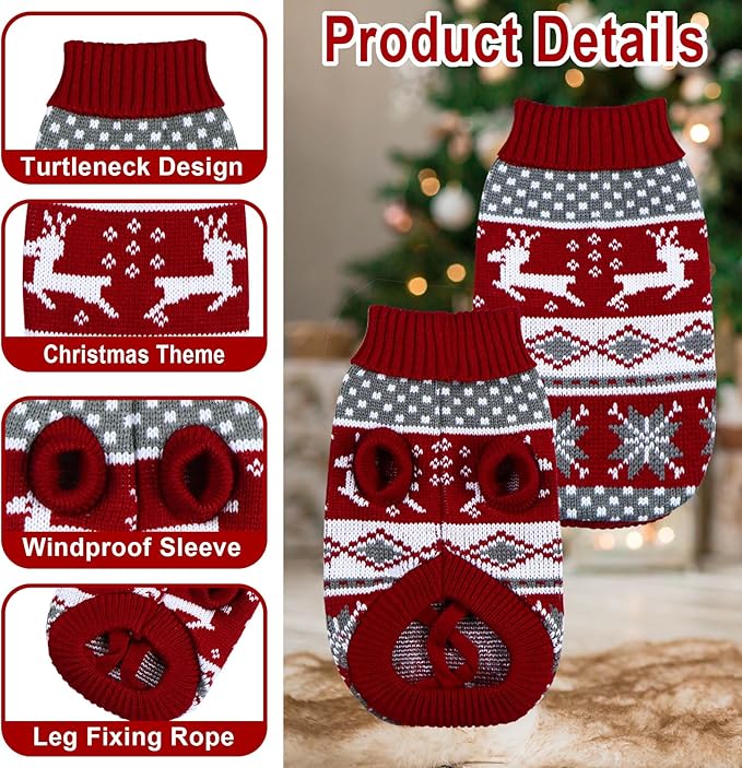 Cat Dog Christmas Sweater Pet Winter Warm Coat Pajamas Small Dog Sweaters Reindeer Snowflake Christmas Sweater for Cats Kitty Puppy Small Dogs (Reindeer, M)