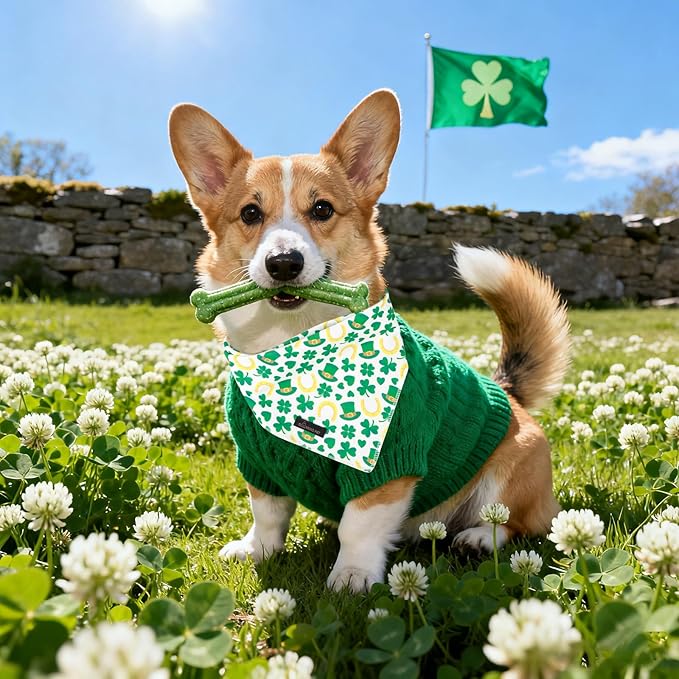 ARING PET St Patrick's Day Dog Bandana, Cute Green Shamrocks Pet Bandanas Scarf Triangle Bibs Handkerchief for Puppy Small Medium Large Boy Girl Dogs-S