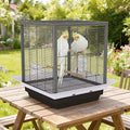 GarveeHome Small Bird Cage with Wheels, Parakeet Cage, Bird Carrier for Parakeets, Canaries, Lovebirds, Small Quaker, Cockatiels, Budgie, Green Cheek (20in Hammertone Black)