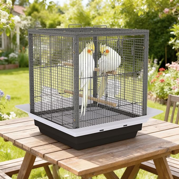 GarveeHome Small Bird Cage with Wheels, Parakeet Cage, Bird Carrier for Parakeets, Canaries, Lovebirds, Small Quaker, Cockatiels, Budgie, Green Cheek (20in Hammertone Black)