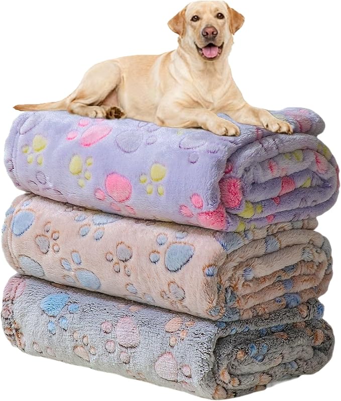1 Pack 3 Blankets for Dogs, Dog Blanket for Large & Medium Pet Cat, Premium Soft Fluffy Suitable for Sofas, Kennels & Beds, Gifts Puppy Essentials, 41x31inch, Brown/Purple/Coffee Brown