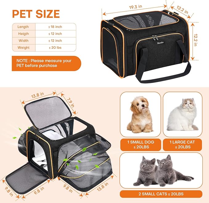 Premium Pet Carrier – Dog & Cat Travel Bag, Airline Approved, Soft-Sided Design for Small to Large Pets, TSA Compliant, Expandable & Collapsible (Black)