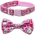 Valentine’s Day Dog Collar Adjustable Puppy Collar with Pink Heart and Flowers Pattern, Cute Pet Accessories for Small Medium Large Dogs