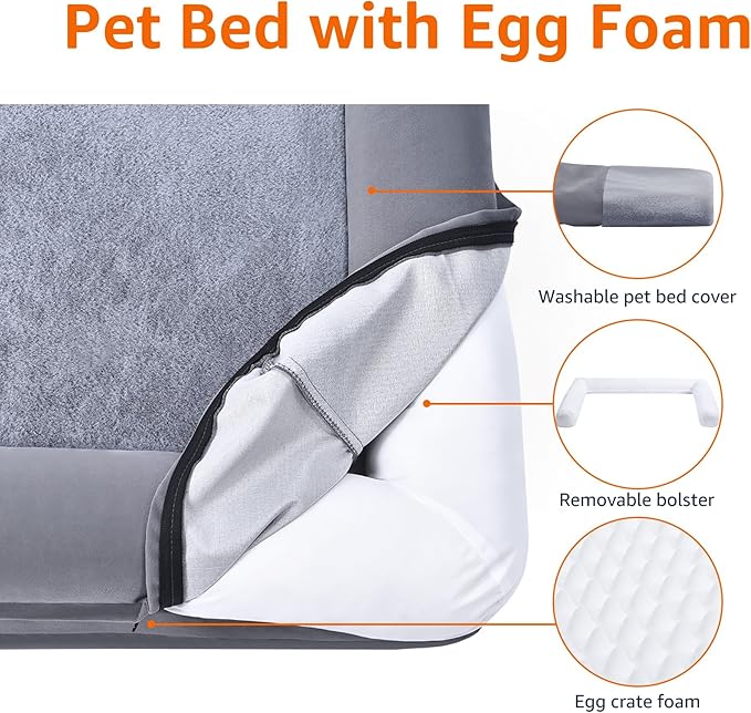 Amazon Basics Living Room Couch Dog Bed with Premium Foam, Non-Slip Bottom, Removable Washable Cover, Pressure-Relief Support for Dogs up to 55lbs, Large (36" x 27"), Grey