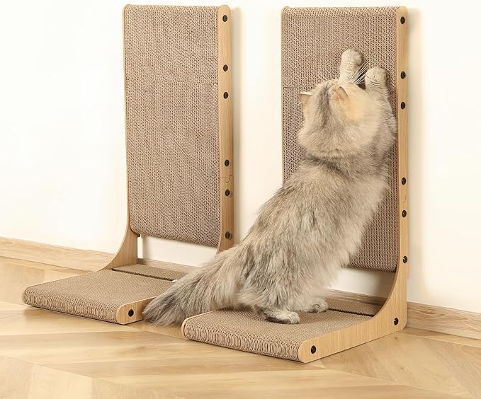 Zakkart 4-Pack Cat Scratching Board, 25.6'' Tall Cardboard L Shape Vertical Cat Scratchers for Indoor Cats, Cat Scratching Post for Wall and Couch, Large