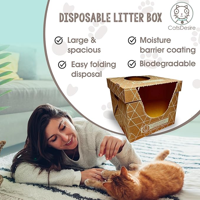 Leakproof Disposable Cat Litter Box 3 Pack (9 pcs) Top/Low Entry INCLUDES- 3 lids, 3 bases and 3 multipurpose pads - Open or Closed, 17"L x 17"W x 15.25"H. Xtra Large Woman Owned Made in USA Patented
