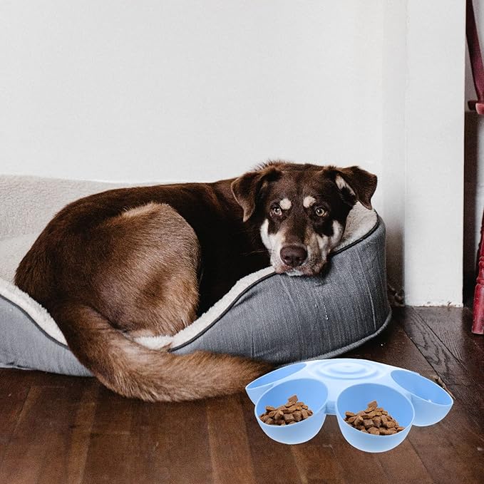 Puppy Litter Bowl Cat Bowls Dog Food Water Bowls Flower Shaped 6 Bowls Pet Feeding Dish Multiple Cat Feeder Dog Treats Dispenser for Puppy Kitten Blue Feeding Station