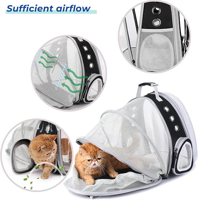 Lollimeow Cat Carrier Backpack, Expandable Bubble Pet Carrier for Cats and Small Dogs, Airline Approved Travel Backpack for Hiking, Walking & Outdoor Adventures - Supports up to 14 lbs