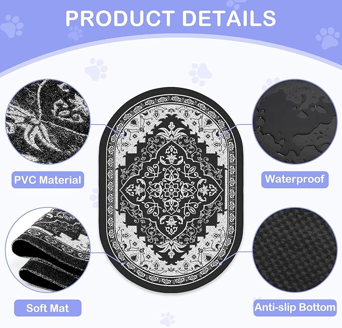 Bienbee Cat Litter Mat, 33" x 22" Large Size Litter Box Mat Rug with Non-Slip Bottom,Urine and Water Proof, Easy to Clean Cat Supplies Essentials for Indoor Kitty Kitten Floor, Black L