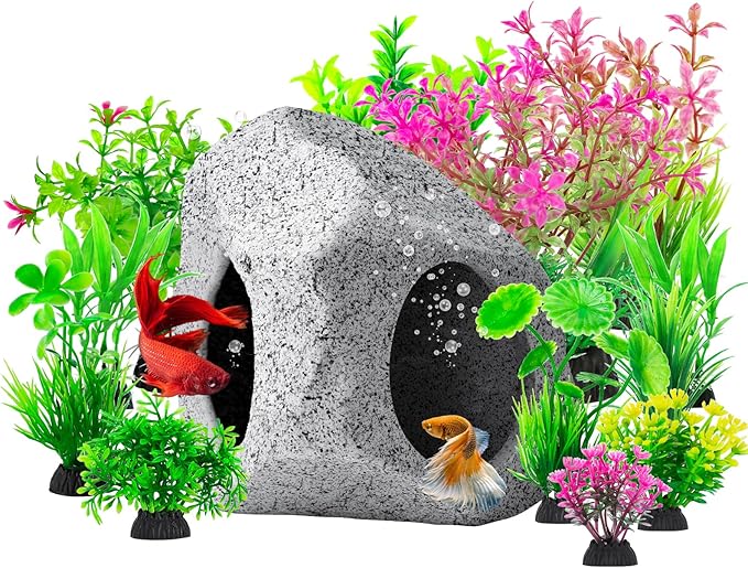 CousDUoBe 13Pcs Aquarium Hideaway Rock Cave Fish Tank Decorations quarium,Betta Toys Hideout Stones House,Safe and Non-Toxic Ceramic Fish Tank Ornaments