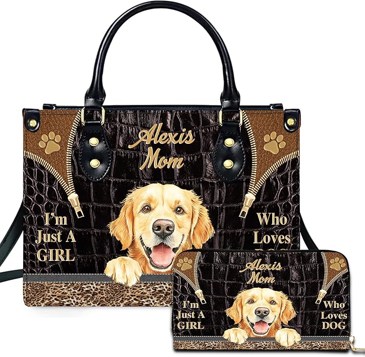 Personalized Pet Mom Leather Handbag – Custom Name Dog Cat Photo Purse, Pet Lover Gifts for Women, Christmas