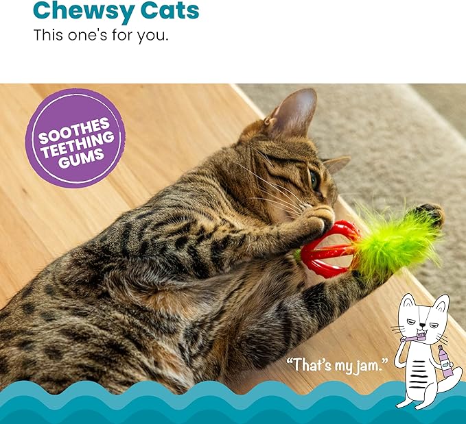 Catstages Dental Strawberry Teether, Soft and Textured Cat Chew Toy, Catnip Oil Coating, Pink