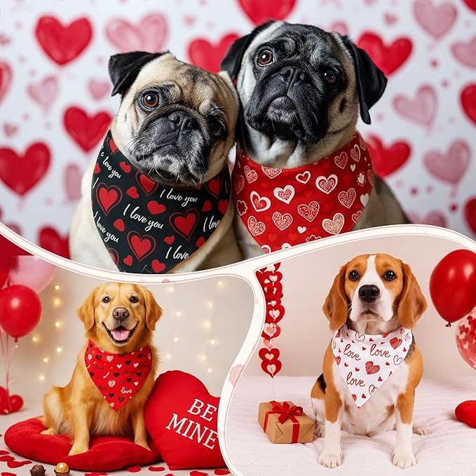 Weewooday 50 Pcs Valentine's Day Dog Bandanas Bulk for Dogs Soft Bibs Adjustable Triangle Heart Lips Bandana for Small Medium Large Pet Costume(Valentine, 25.6 x 17.7 x 17.7 Inch)