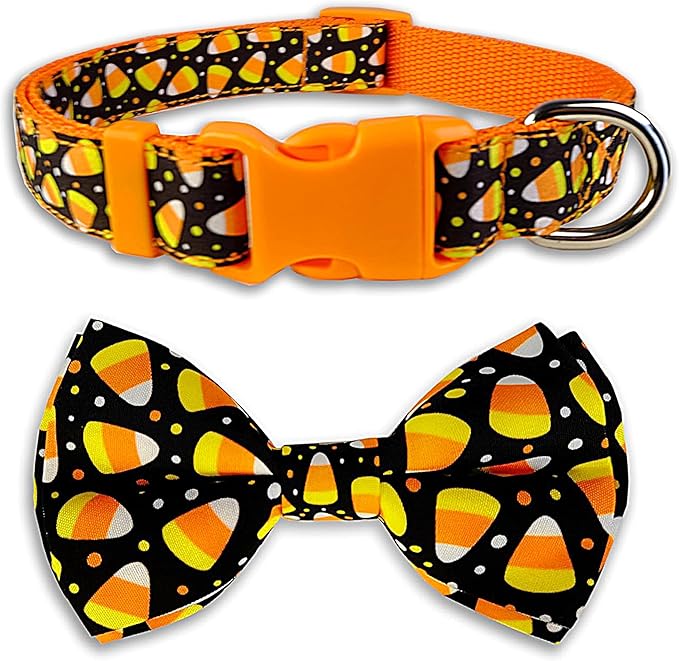 Halloween Dog Bow Tie Collar, Holiday Candy Corn Collar for Large Medium Small Dog Pets Puppies
