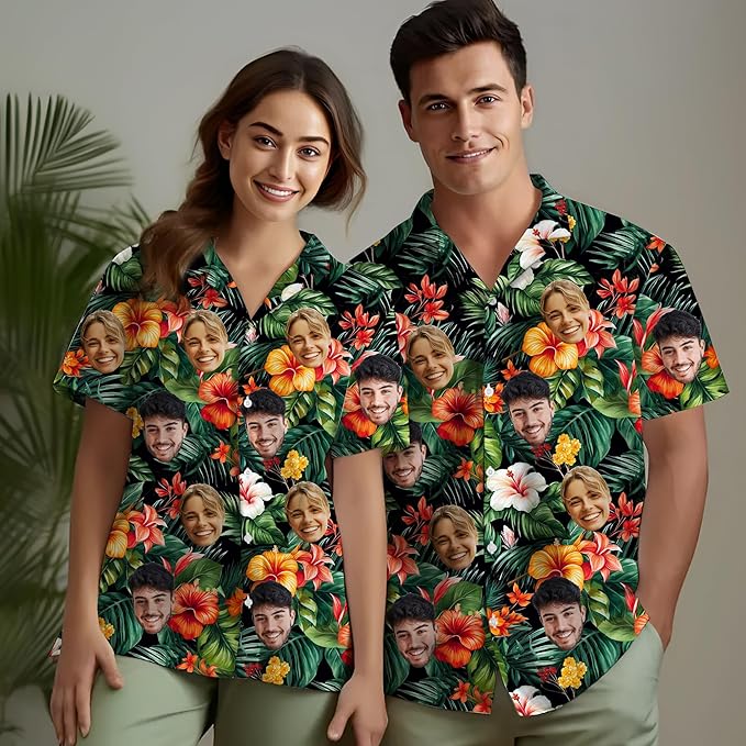 Custom Hawaiian Shirt with Face Photo Picture for Men Women Kids Youth Adult, Tropical Personalized Hawaiian Shirts Gift