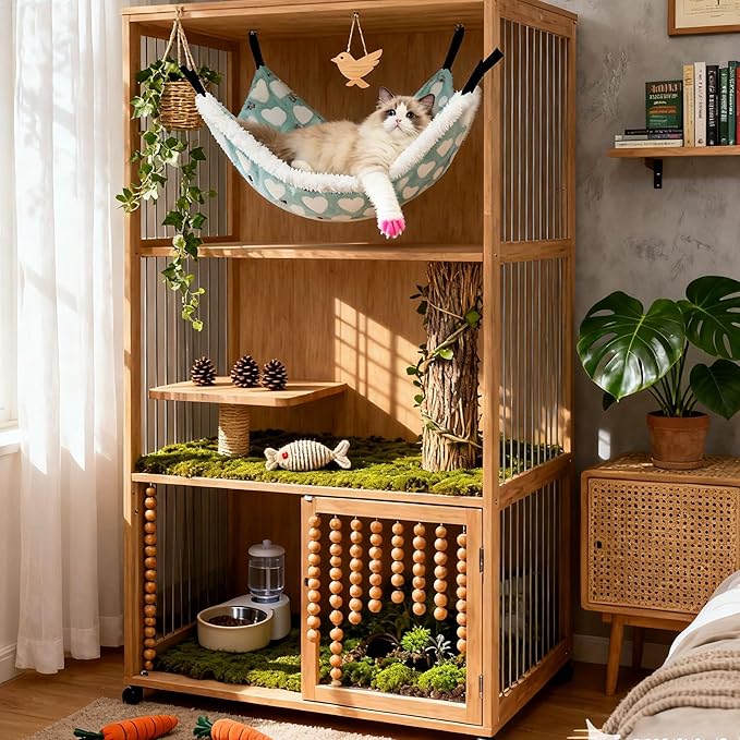 Cat Hammock for Cage, Soft Warm Hanging Bed for Kitten, Guinea Pig, Ferret, Rat, Chinchilla and Other Small Pets, Cozy Bunkbed 13.39"x13.39"