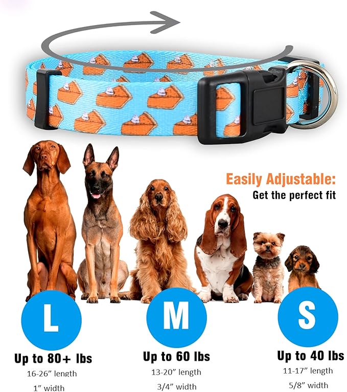 Native Pup Thanksgiving Dog Collar- Fall Collars for Dogs- Autumn Leaf, Turkey, Pumpkin Pie, Holiday Leaves- Girl Boy Puppy- Adjustable for Small, Medium, Large Breeds (Pumpkin Pie, Large)