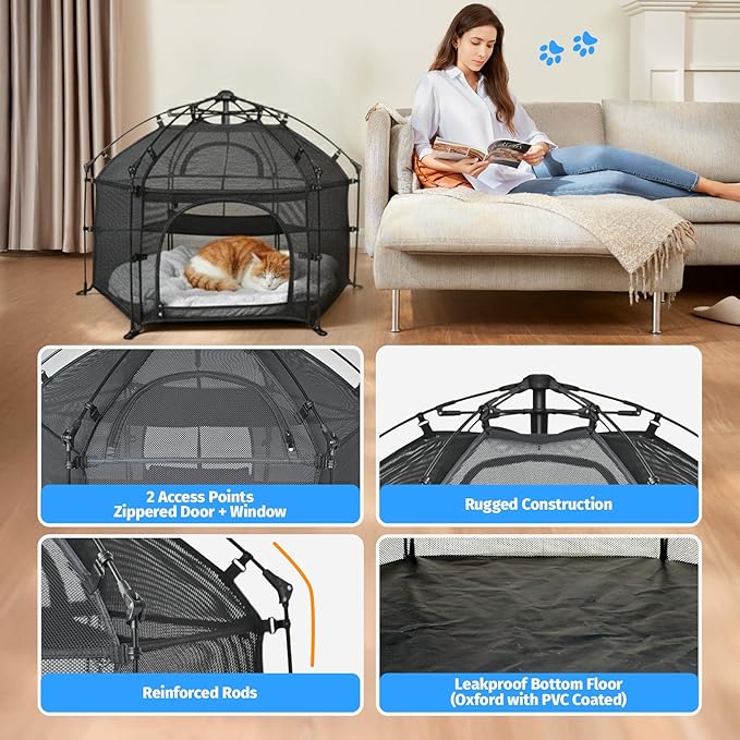 EighteenTek® Catio Outdoor Cat Enclosure 3-Tier Pop up Cat Tent Playpen | Portable Kitten Catio Tower | Pet Playpen Indoor/Outdoor Cats Enclosed | Play Tents for Patio Balcony Courtyard Camping