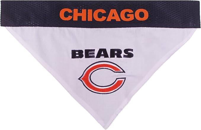 Pets First NFL DOG BANDANA - CHICAGO BEARS REVERSIBLE PET BANDANA. 2 Sided Sports Bandana with a PREMIUM Embroidery TEAM LOGO, Small/Medium. - 2 Sizes & 32 NFL Teams available
